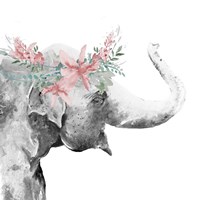 Water Elephant with Flower Crown Square Fine Art Print