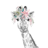 Water Giraffe with Floral Crown Square Framed Print