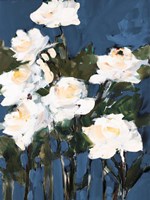 White Roses On Blue Fine Art Print
