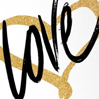 Gold Heart Black Script Love Fine Art Print