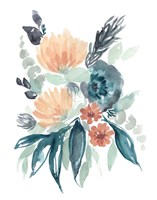 Teal & Peach Bouquet I Fine Art Print