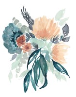 Teal & Peach Bouquet II Fine Art Print