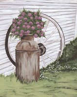 Rusted Milk Can with Wagon Wheel Fine Art Print