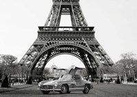 Roadster Under the Eiffel Tower (BW) Fine Art Print