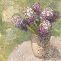 Purple Hyacinths in Vase Green Fine Art Print