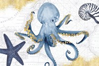 Deep Blue Sea I White Gold Fine Art Print