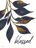 Blessed Navy Gold Leaves Fine Art Print