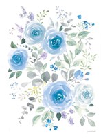 Lush Roses I Blue Fine Art Print