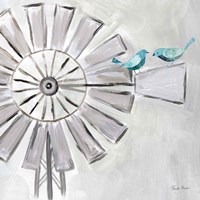 Farmhouse Windmill with Birds Fine Art Print