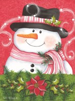 Snowman & Poinsettia Fine Art Print