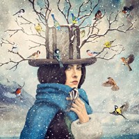 The Lady With The Bird Feeder Hat Fine Art Print