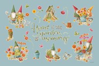 Garden Gnomes I on blue Fine Art Print