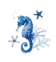 Indigo Sea Horse Starfish Coral Fine Art Print