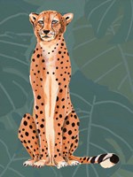 Cheetah Retro On Leaf Pattern Framed Print