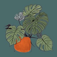 The Retro Pot On Teal II Framed Print