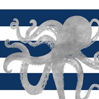 Silver Coastal on Blue Stripe II Framed Print