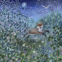 Fox in Moonlit Garden Fine Art Print