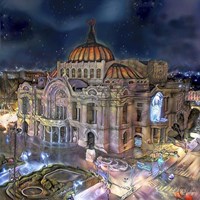 Mexico City Palace of Fine Arts at night Fine Art Print