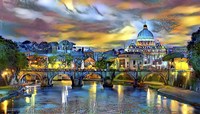 Vatican City Saint Peter Basilica and bridge by night Fine Art Print