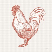 Cottage Rooster II Red Fine Art Print