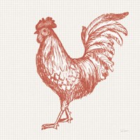 Cottage Rooster IV Red Fine Art Print