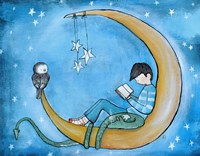 Boy Reading On Moon Fine Art Print