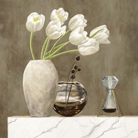 Floral Setting on White Marble I Fine Art Print