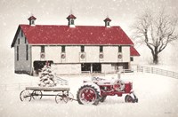 Red and White Christmas Barn Fine Art Print