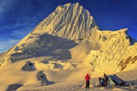 Mountaineers Camping on Alpamayo Mountain at Sunrise, Peru Fine Art Print