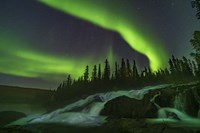 Auroral Curtains Over Ramparts Falls On the Cameron River Fine Art Print