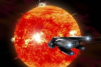 An Ion Drive Powered Exploration Spaceship Approaches a Violent, New Red Star Fine Art Print