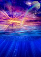 Vivid Sky With Moon and Galaxy Over a Calm Water Surface Fine Art Print