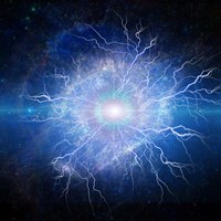 Supernova, Galaxy in Eye Shape, With Lightning Fine Art Print