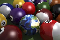 Pool Table With Balls and One of Them As Planet Earth Fine Art Print