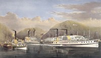 American Steamboats on the Hudson River passing the Highlands, 1874 Fine Art Print