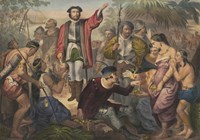 Christopher Columbus among Indians in the New World Fine Art Print