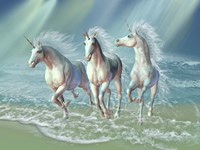 Herd of Unicorns Gallop Through the Waves Framed Print