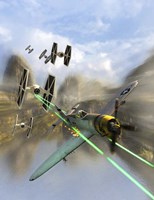 WW II P-47 Thunderbolt Being Chased By Some Tie Fighters of Star Wars Framed Print