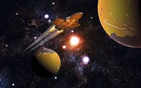 Spaceship Traveling Between Exoplanets Fine Art Print