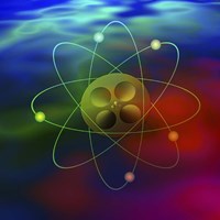 Atom and Film On Colorful Background Fine Art Print