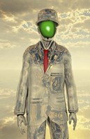 Metallic Man With Face Obscure By Green Apple Fine Art Print