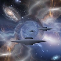 Surreal Digital Art Flying Saucers in Warped Space Fine Art Print