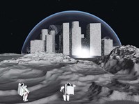 Lunar City and Astronauts Fine Art Print