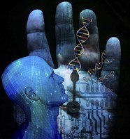 Cyborg Arrows On Palm Hand DNA Strands Fine Art Print