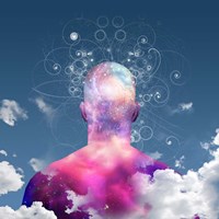 Mans Head With Stars and Clouds Fine Art Print