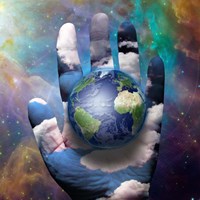 Earth and Hand Before Cosmos Fine Art Print