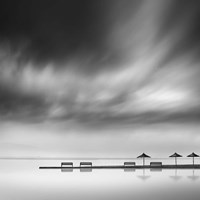 Four Benches and Three Umbrellas Fine Art Print
