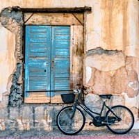 Old Window and Bicycle Framed Print