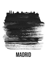 Madrid Skyline Brush Stroke Black Fine Art Print