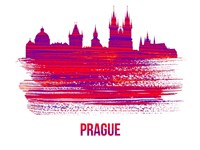 Prague Skyline Brush Stroke Red Fine Art Print